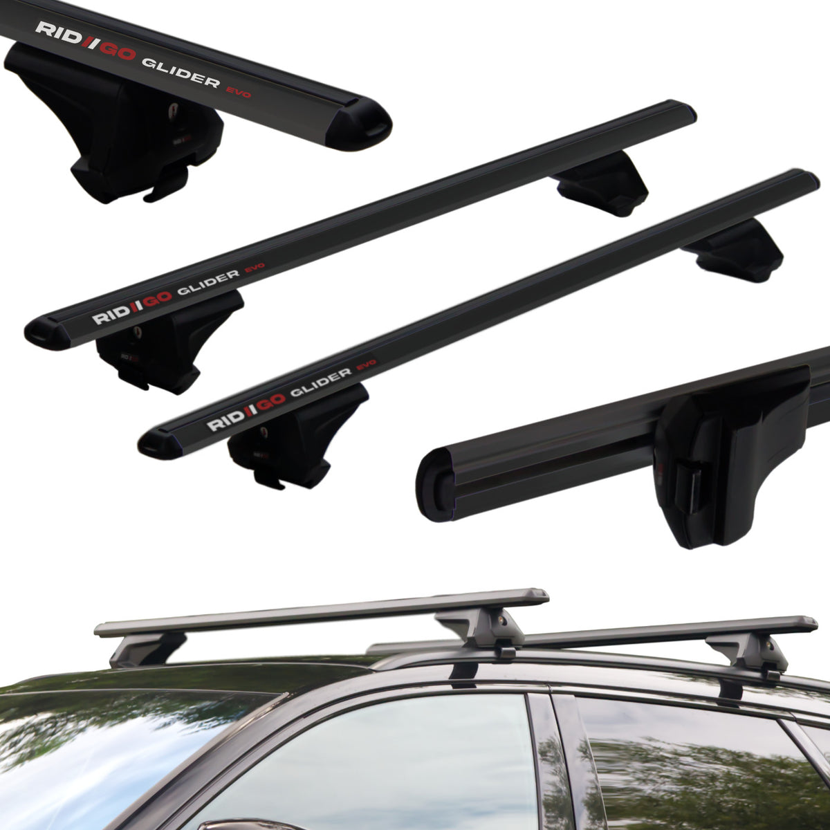 Czarne Aluminiowe Belki dachowe do Audi A6 C8 Avant (od 2018) RIDIGO GLIDER EVO Black