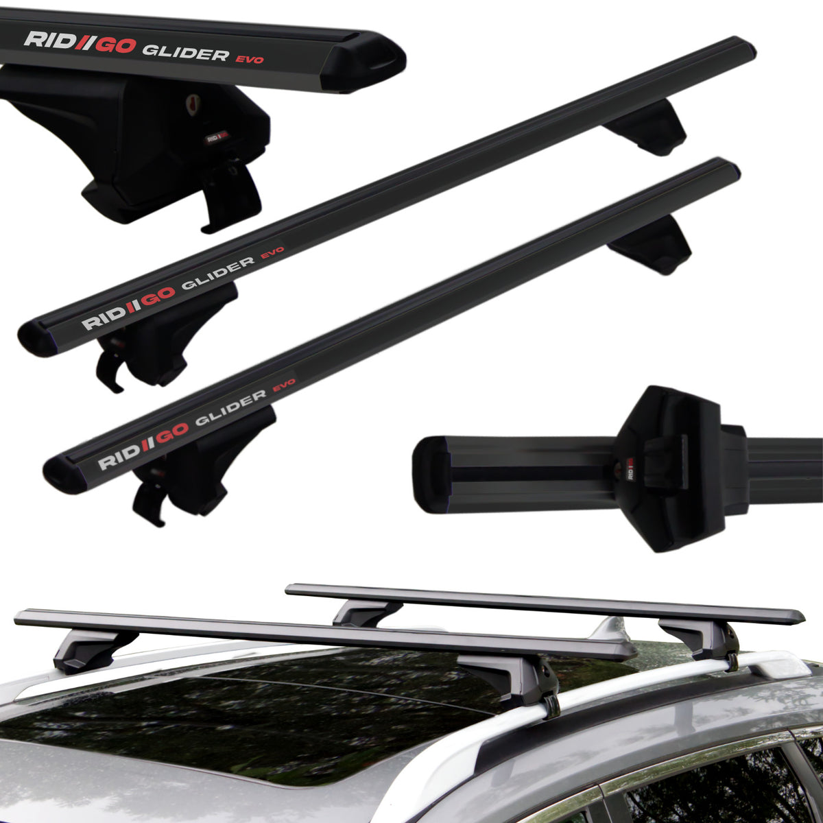 Czarne Aluminiowe Belki dachowe do Alfa Romeo 156 Sportwagon (2000-2007) RIDIGO GLIDER EVO Black